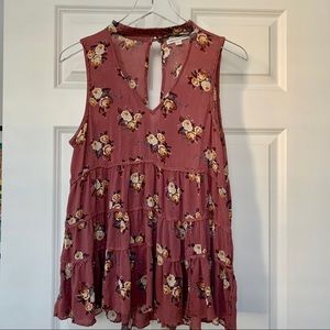 American Eagle sleeveless floral choker tunic top
